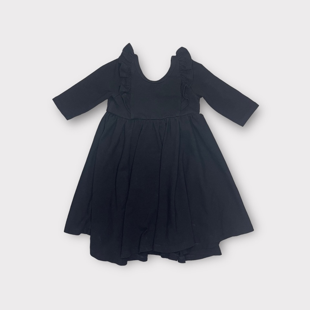 Remie Girl Ruffle Trim Black Twirl Dress